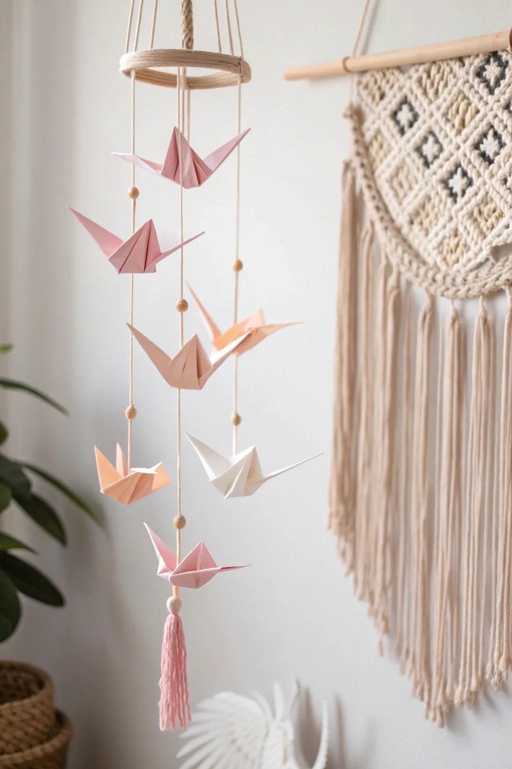 Elevate your space with the serene charm of a floating origami mobile — where simplicity meets artistry.
