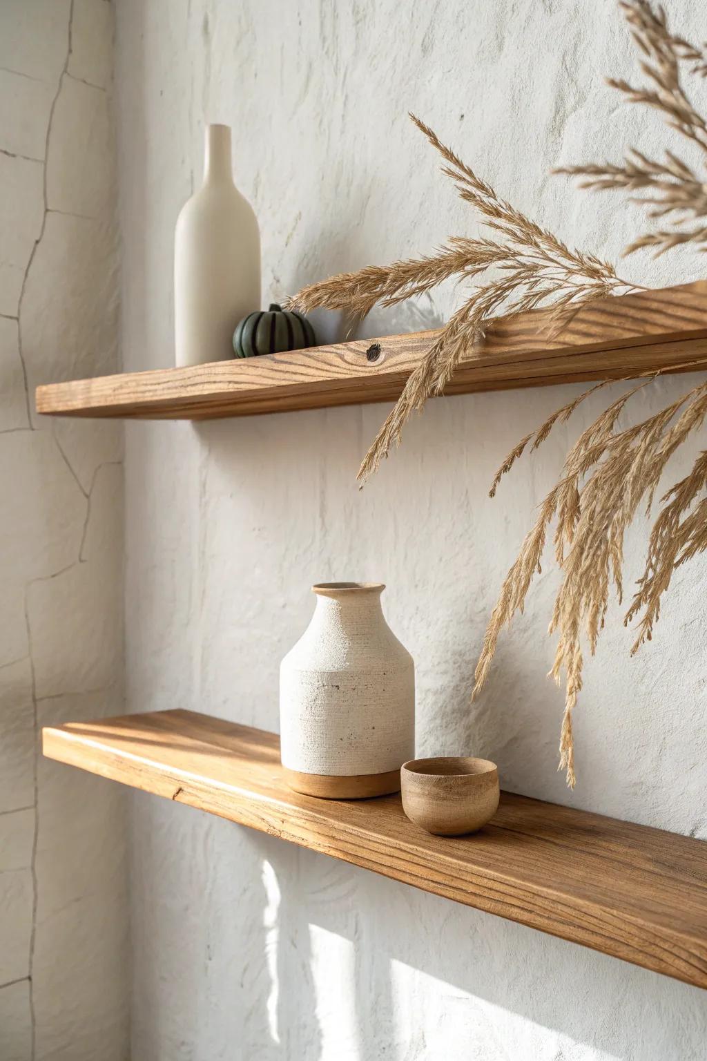 Minimalist kitchen shelf decor: one beautiful piece, plenty of breathing room, instant calm.