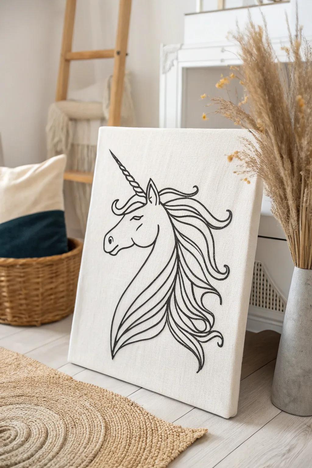 Enchant your space with minimalist magic—where simplicity meets fantasy in a line-drawn unicorn.