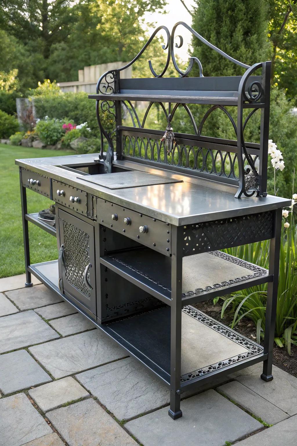 Embrace craftsmanship in the great outdoors with a stunning metal workbench that's built to last.