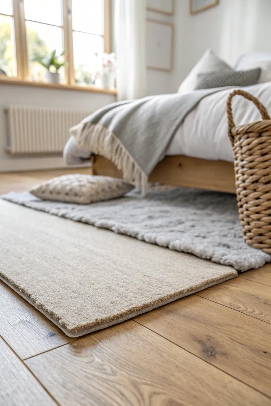 Warm, quiet carpet tiles—replace one square anytime for a cozy mobile home bedroom refresh.