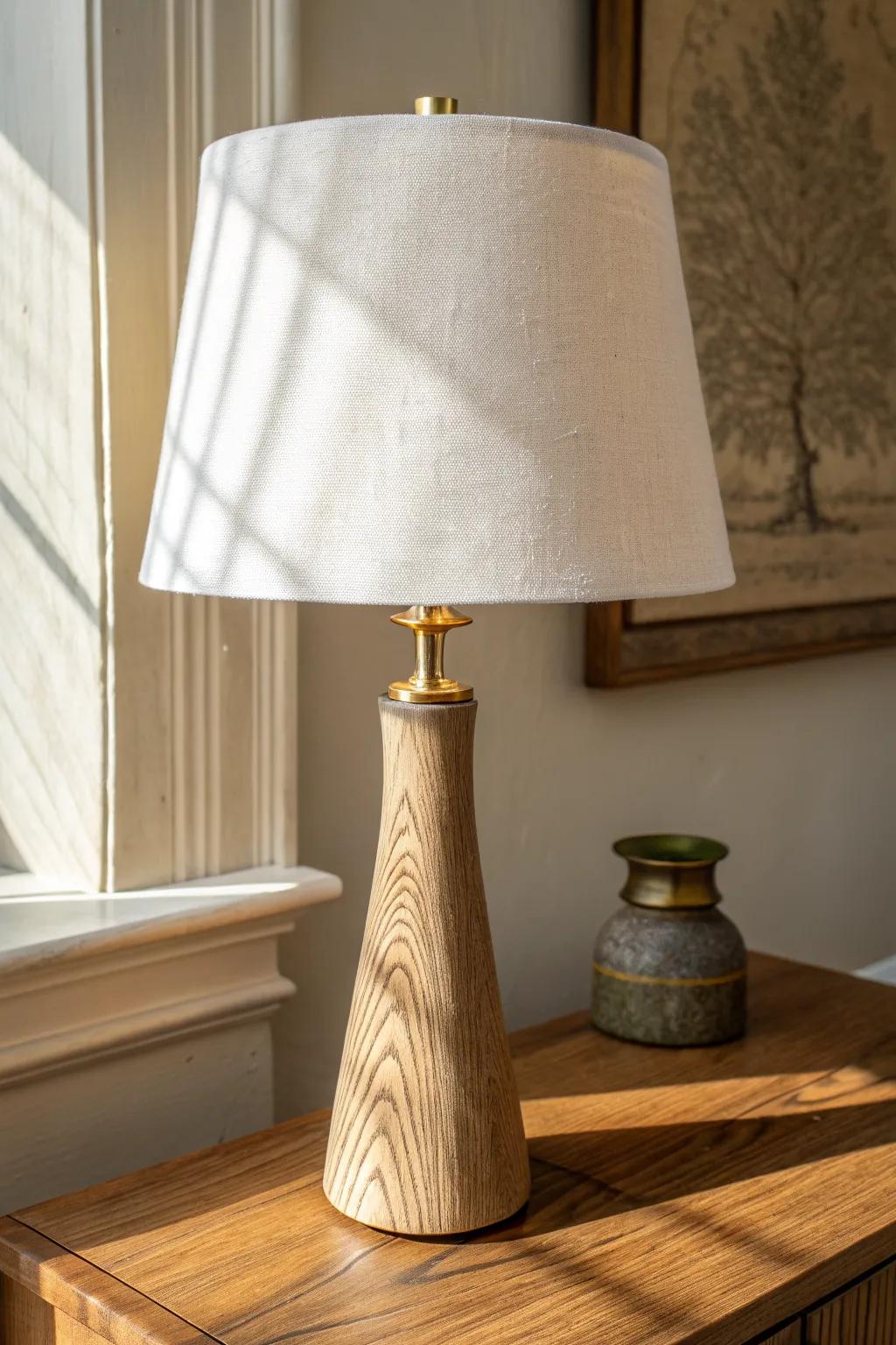 Warm brass + natural oak = modern classic glow, elegant in small doses—never too glam.