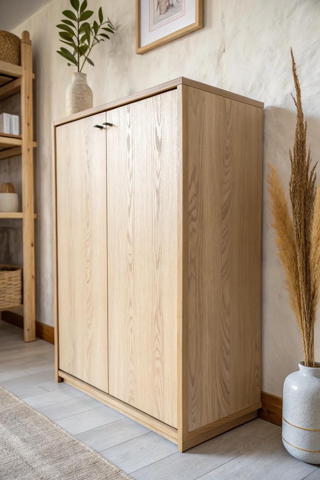 Handle-less oak cabinet with an integrated pull—clean lines, warm wood, modern calm.