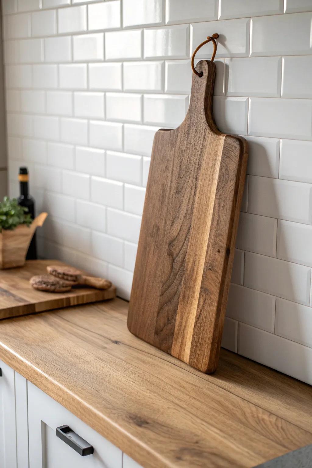 Oversized handmade wood cutting board—simple, warm decor that doubles as a serving board.