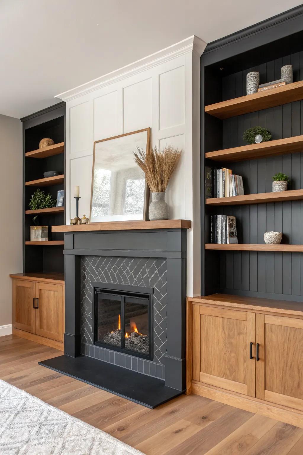 Paint the surround and built-ins one rich hue for a seamless, custom fireplace wall moment.