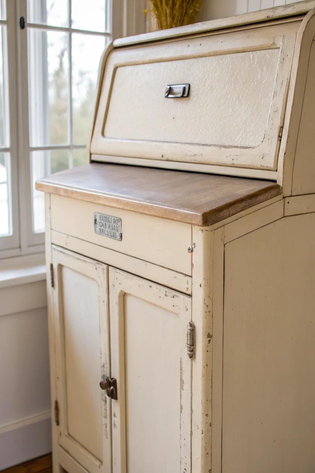 Paint the flour bin one shade lighter to spotlight that charming Hoosier cabinet detail.
