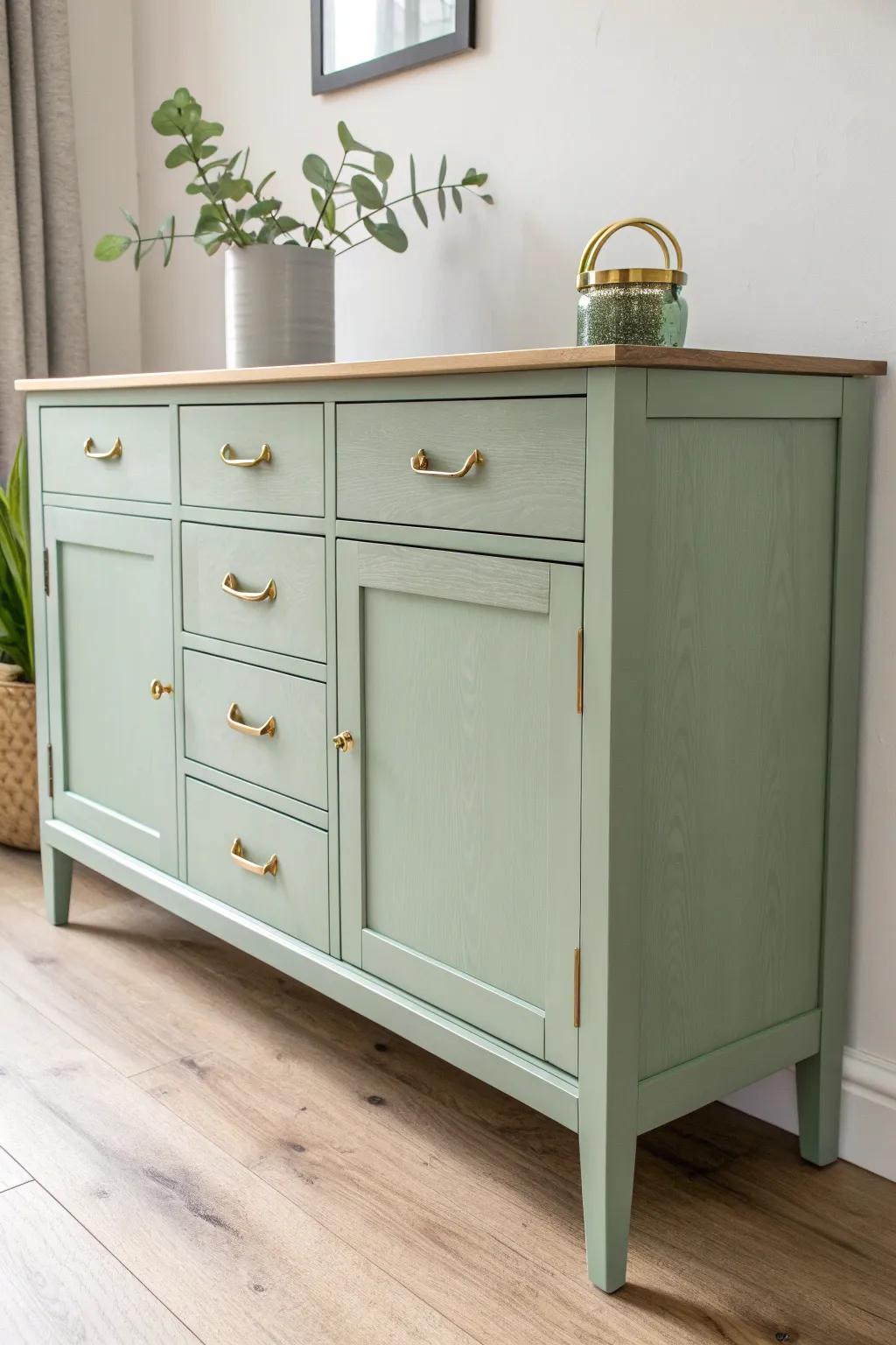 Fresh paint + new brass pulls: the quickest way to give a sideboard a whole new vibe.