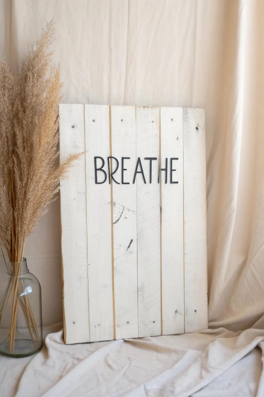 A simple hand-lettered quote on a painted pallet—imperfect, calming, and beautifully handmade.