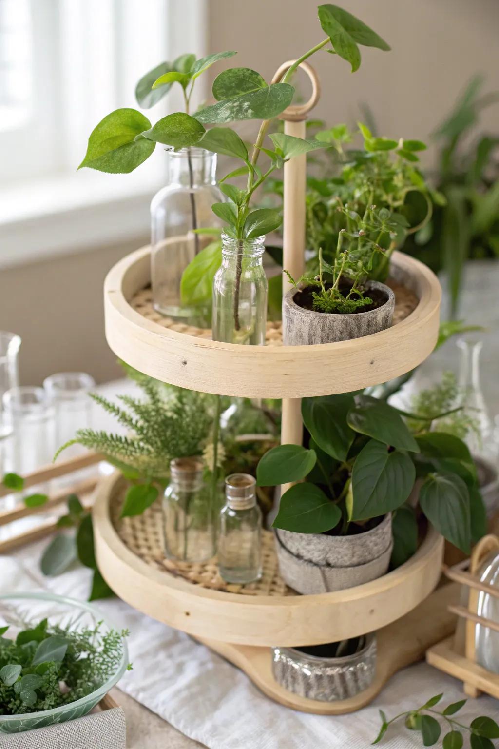 Elevate your plant game with this stunning tiered tray display—bringing a slice of the jungle into your living room!