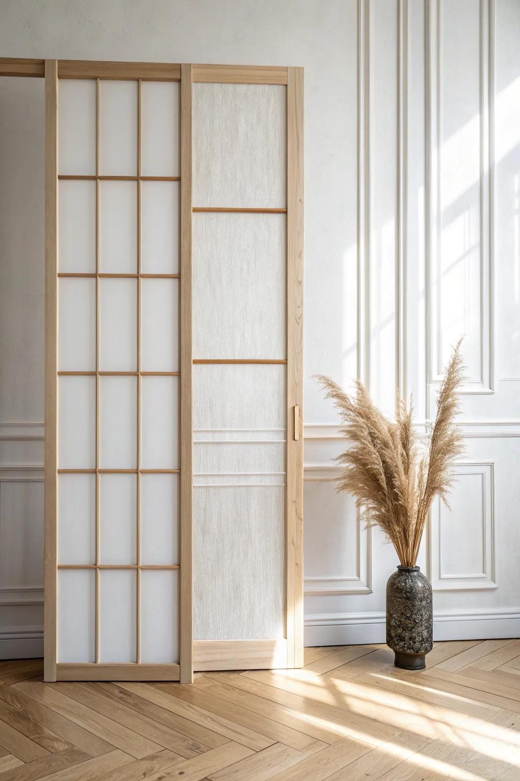 Shoji-inspired sliding screen: airy, calming, and a beautiful pocket-door alternative.