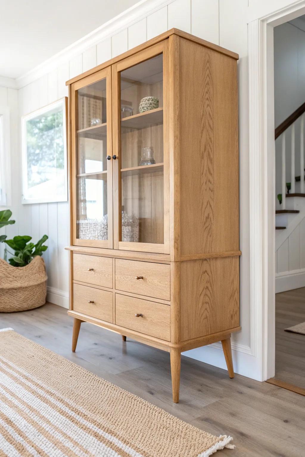 Raise your china cabinet with new wood legs for a lighter, floating look with style.