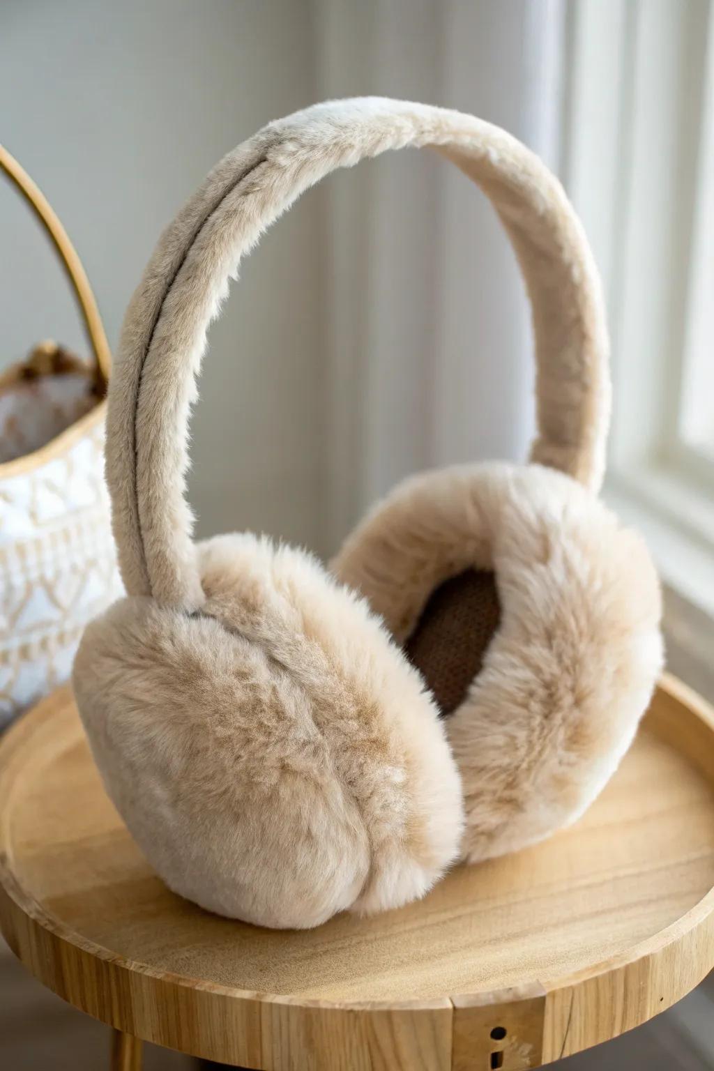 Warmth with a touch of elegance: Repurposed fur earmuffs for your stylish winter walks.