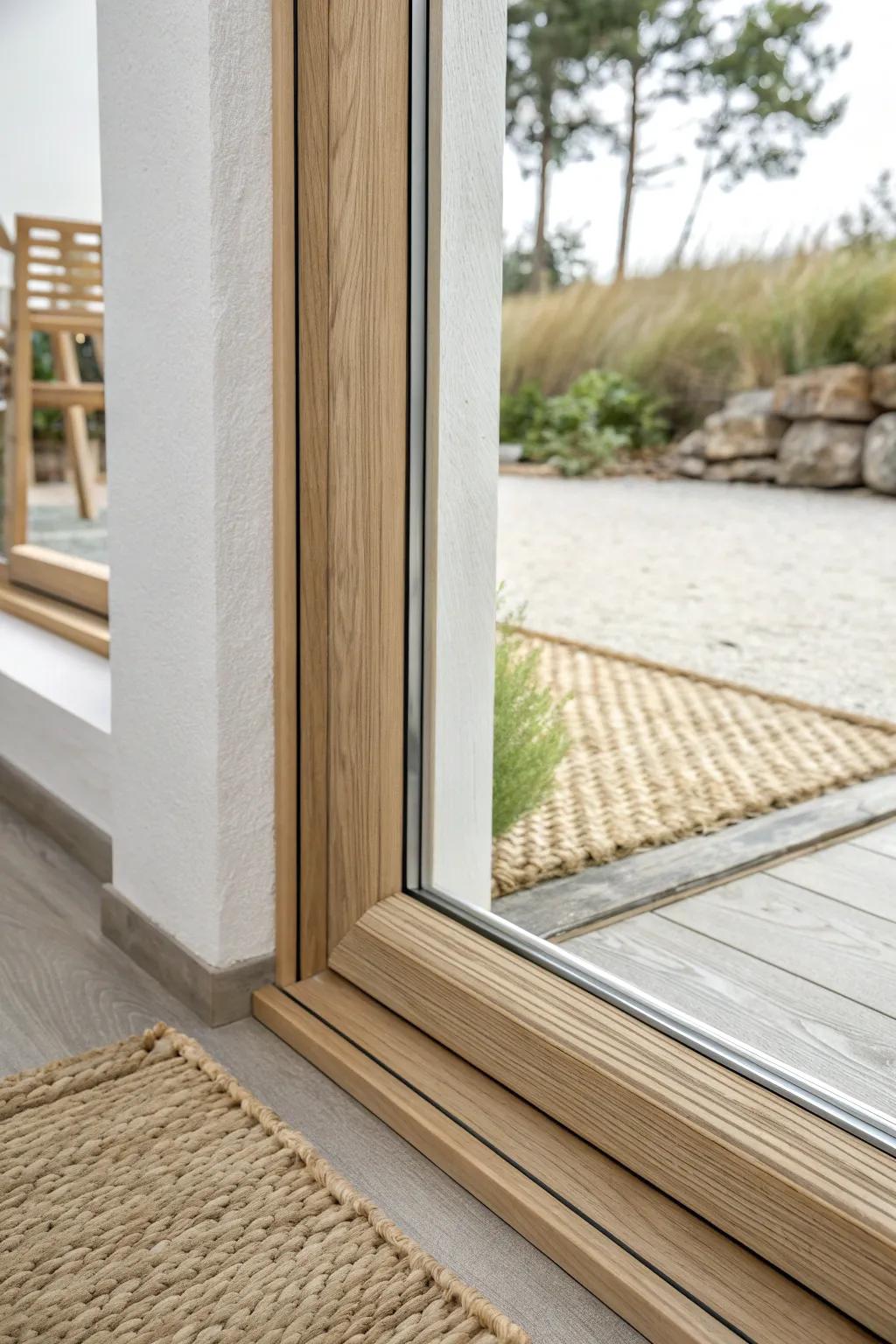 A seamless trim wrap that looks finished indoors and out—clean lines, warm oak, crafted detail.