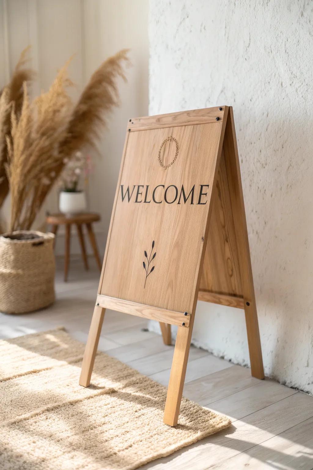 One clear message: a handmade wood A-frame sign that draws shoppers into your small booth.