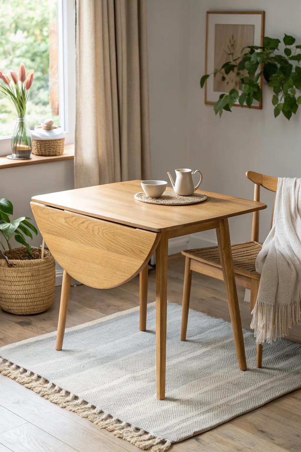 A space-saving drop-leaf table: seating when you need it, open floor when you don’t.