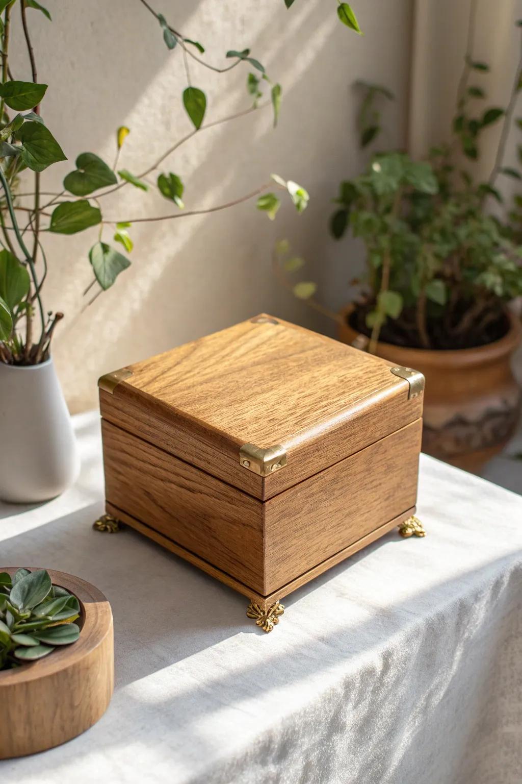 Swap a brass latch, corners, and tiny feet—your small wooden box instantly feels luxe.