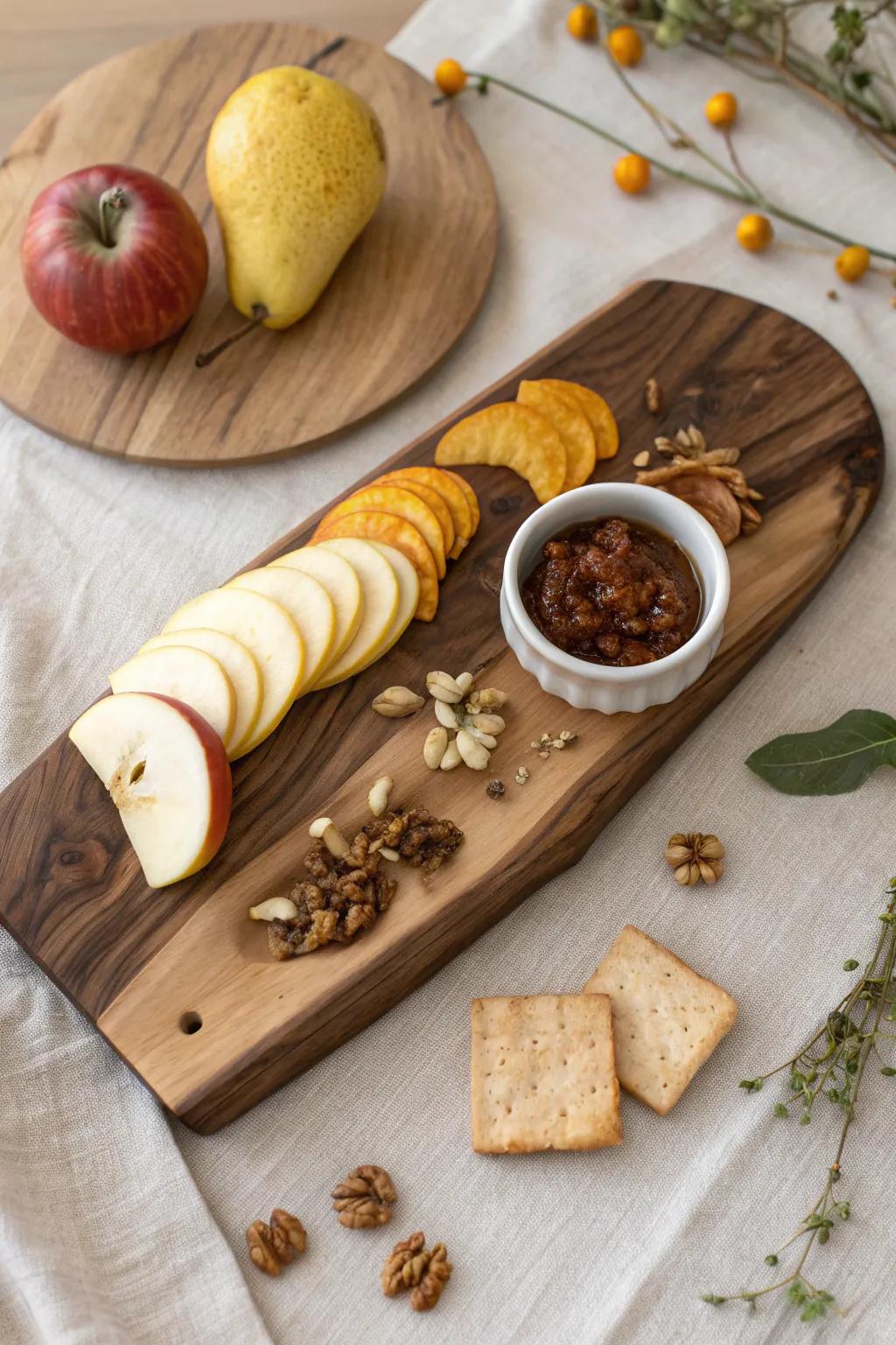 Harvest Season Snack Board on a live-edge walnut board—cozy fall flavors, simple & abundant.