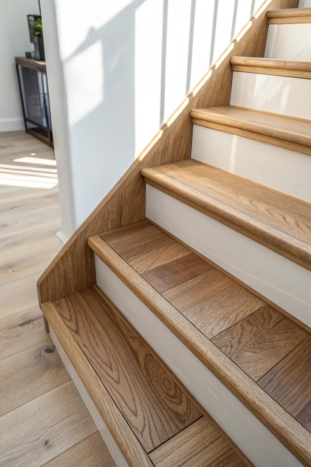 Two-tone stair nosing: a darker edge adds subtle style and makes each step easier to see.