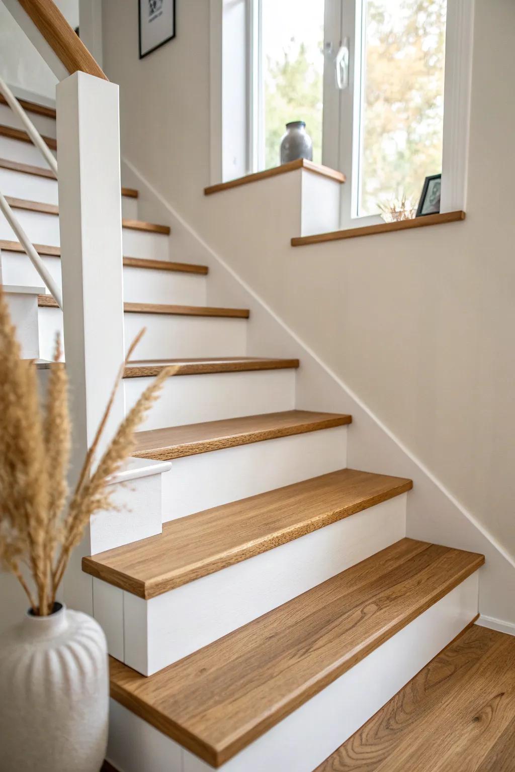 A razor-thin edge stripe on the stair nosing adds instant custom, clean-lined contrast.