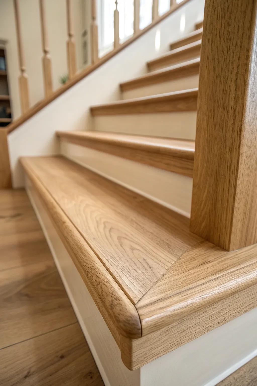 Add wood stair nosing for a clean, built-in finish—and extra protection where it counts.
