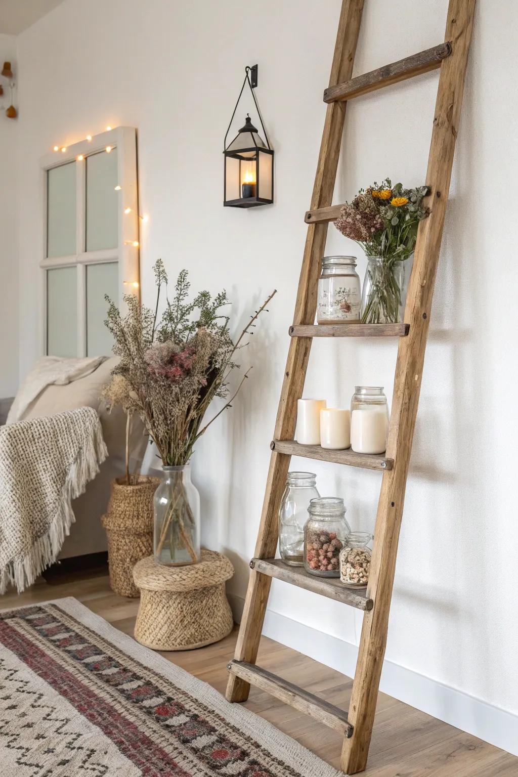 Elevate your space with a charming ladder display for mason jars—where rustic meets refined.