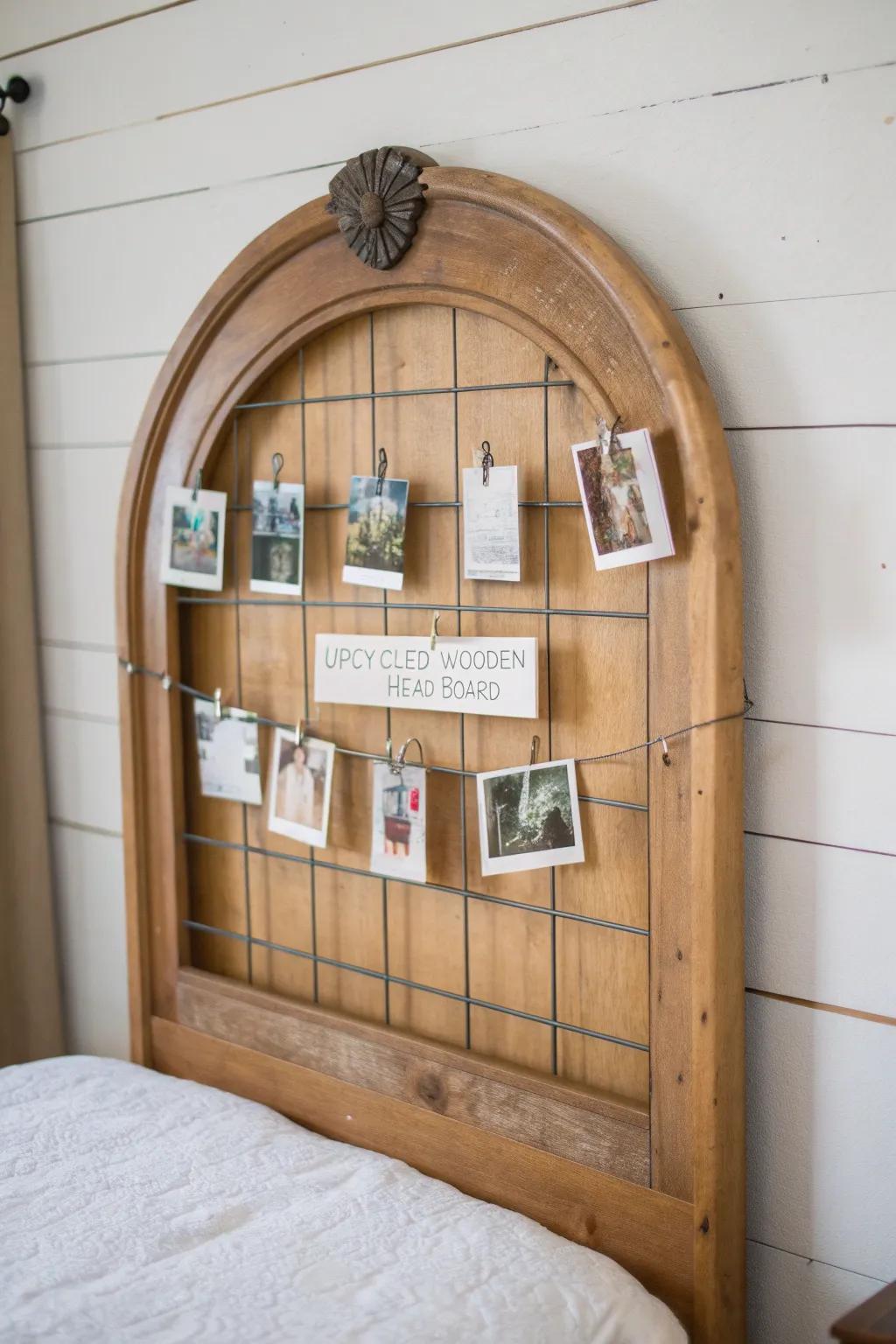 Turn an old headboard into a chic wire photo display—minimal, boho, beautifully upcycled.