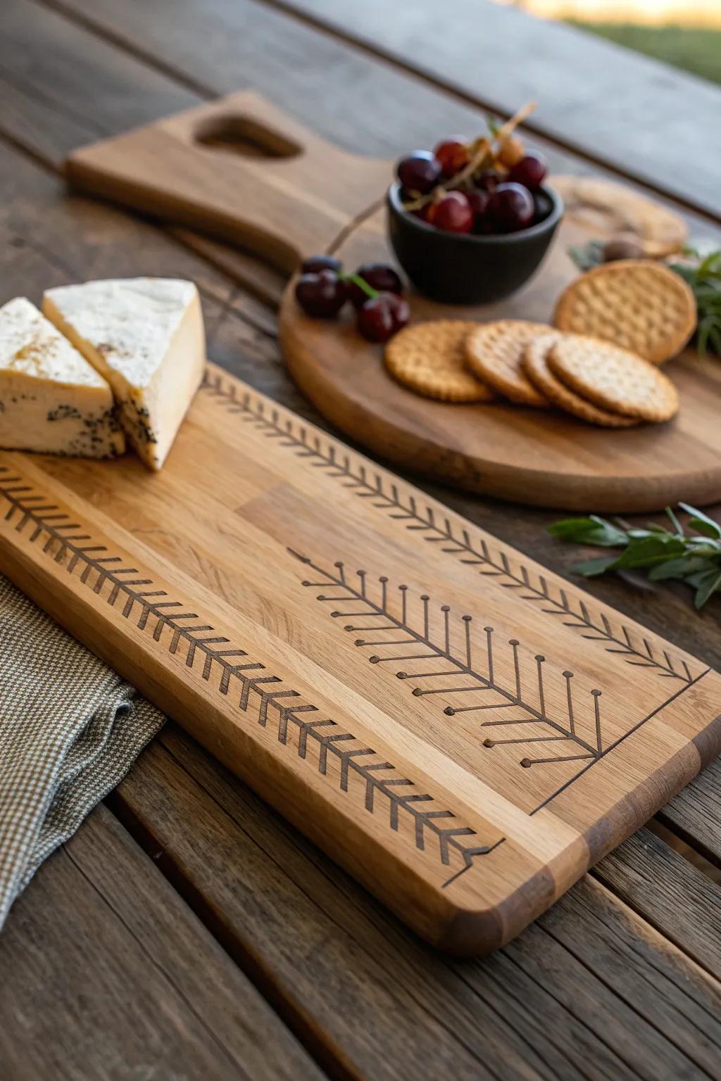 Elevate your kitchen with the elegance of minimalist line stencils on handcrafted wood.