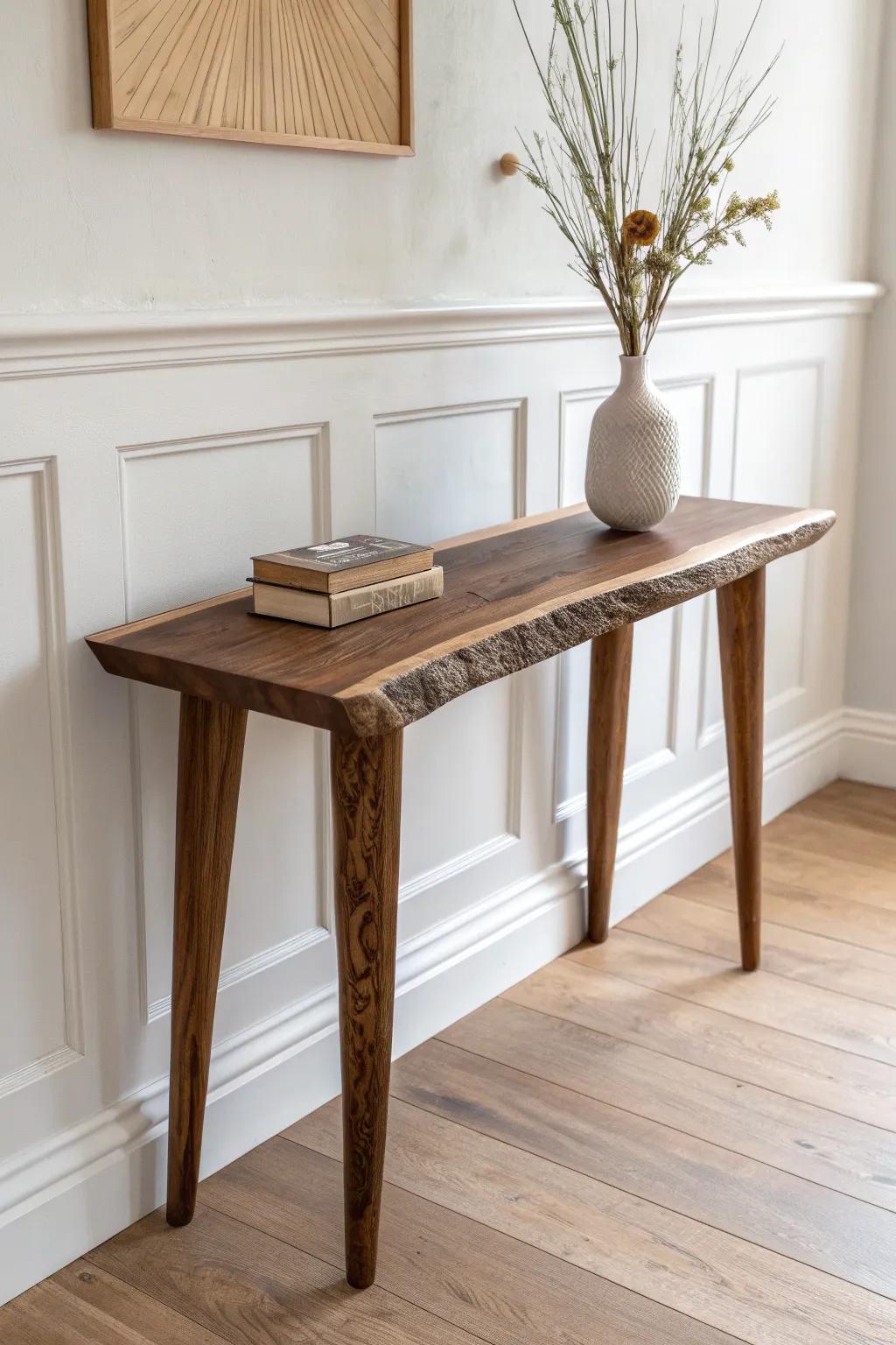 A live-edge console table that brings forest vibes home—matte oil finish lets the grain shine.