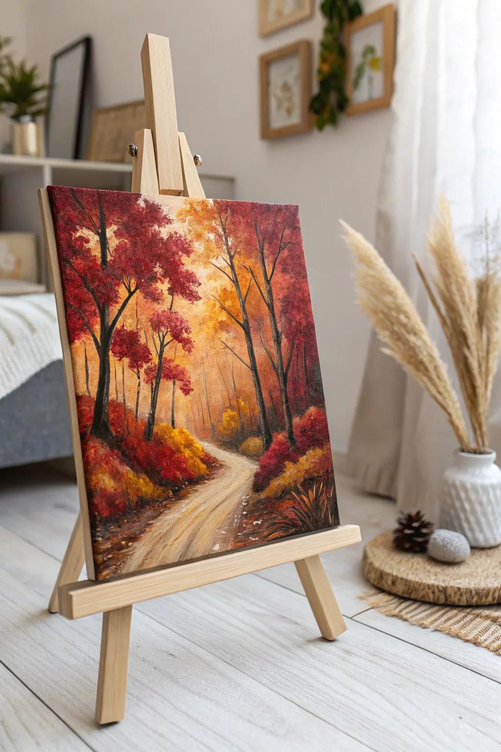 Embrace the vibrant warmth of autumn with this minimalist forest canvas, a perfect blend of Scandinavian simplicity and Boho charm.