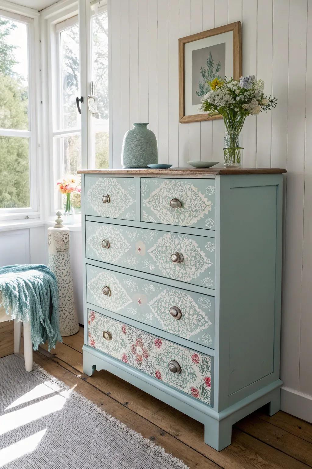 Revitalize your space with this charming upcycled dresser, a perfect blend of boho flair and Scandinavian minimalism.