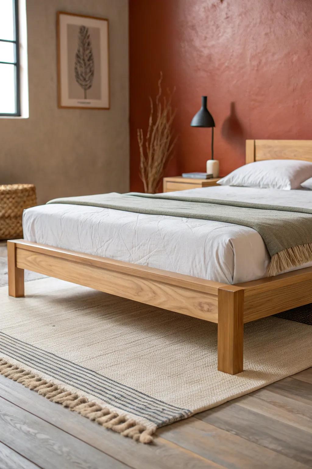 Base baja estilo japonés: líneas limpias en roble claro y un aire zen minimalista