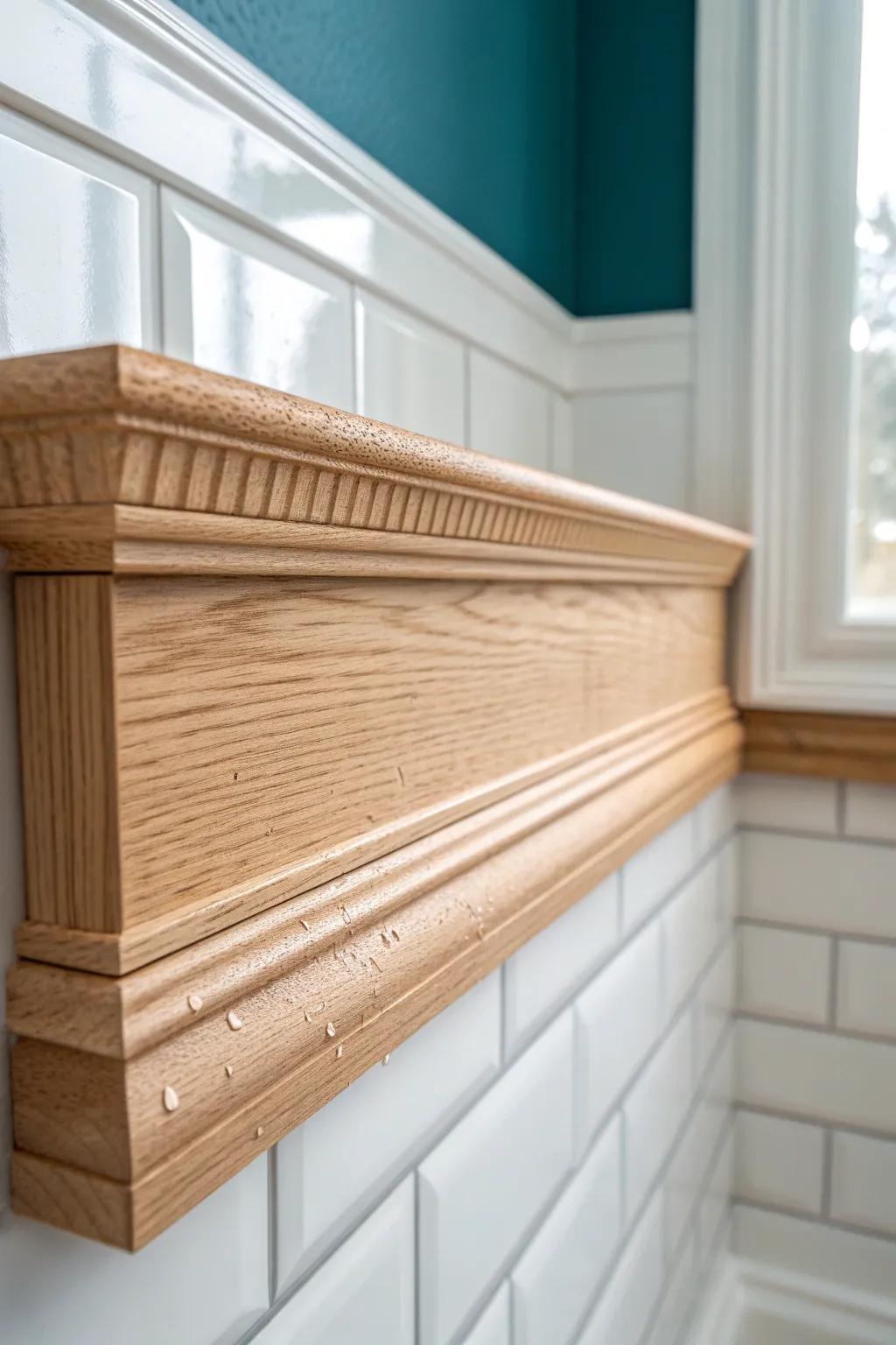 Seal every cut end—moisture-smart crown molding that stays crisp even in steamy baths.