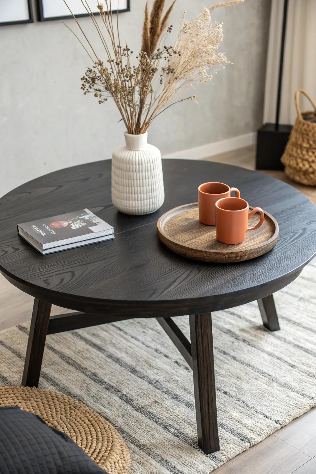 Style only two-thirds of your black coffee table—leave room for coffee, snacks, and life.
