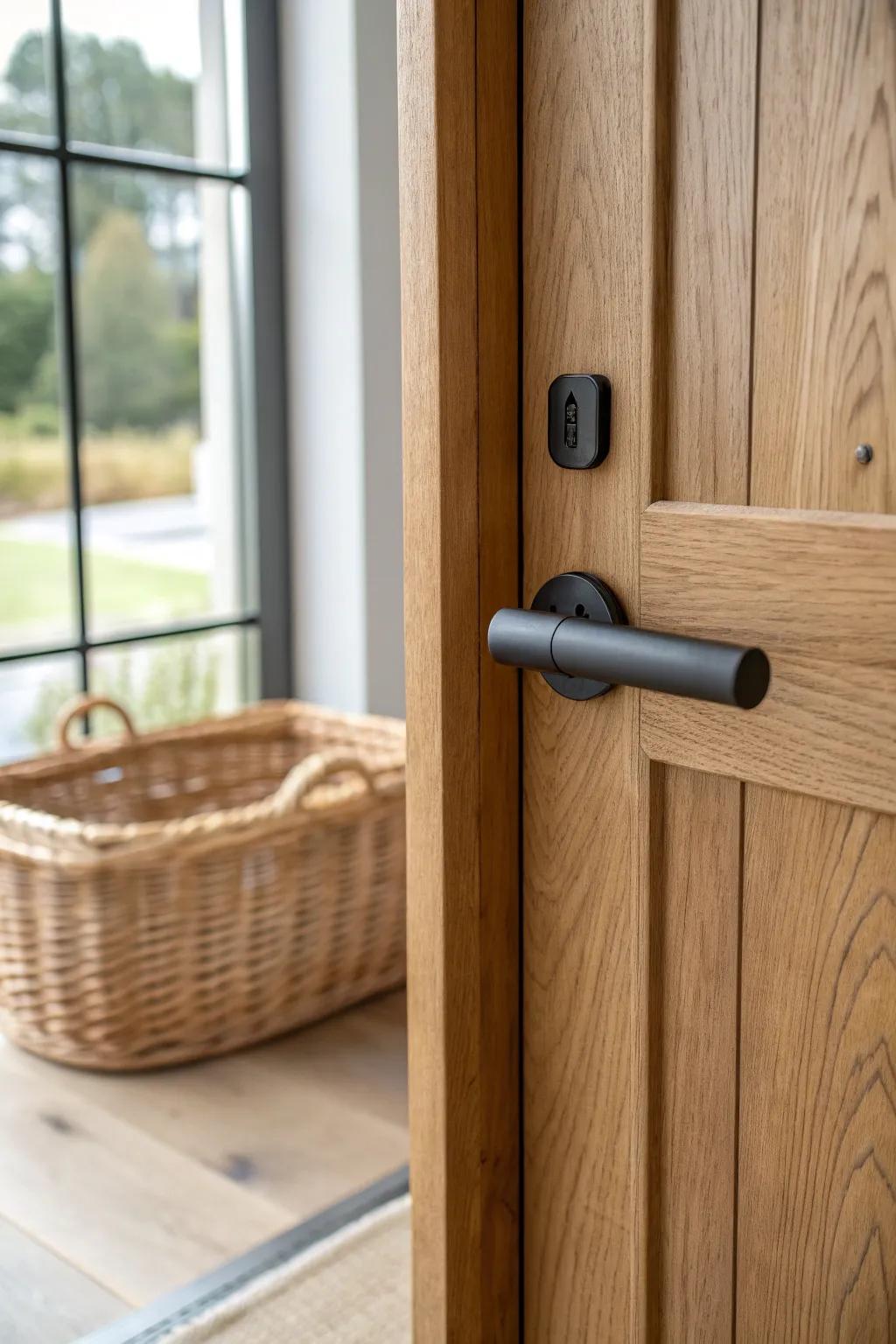 A tightly sealed oak door—quiet, smoke-contained, and crafted for a true cigar retreat.