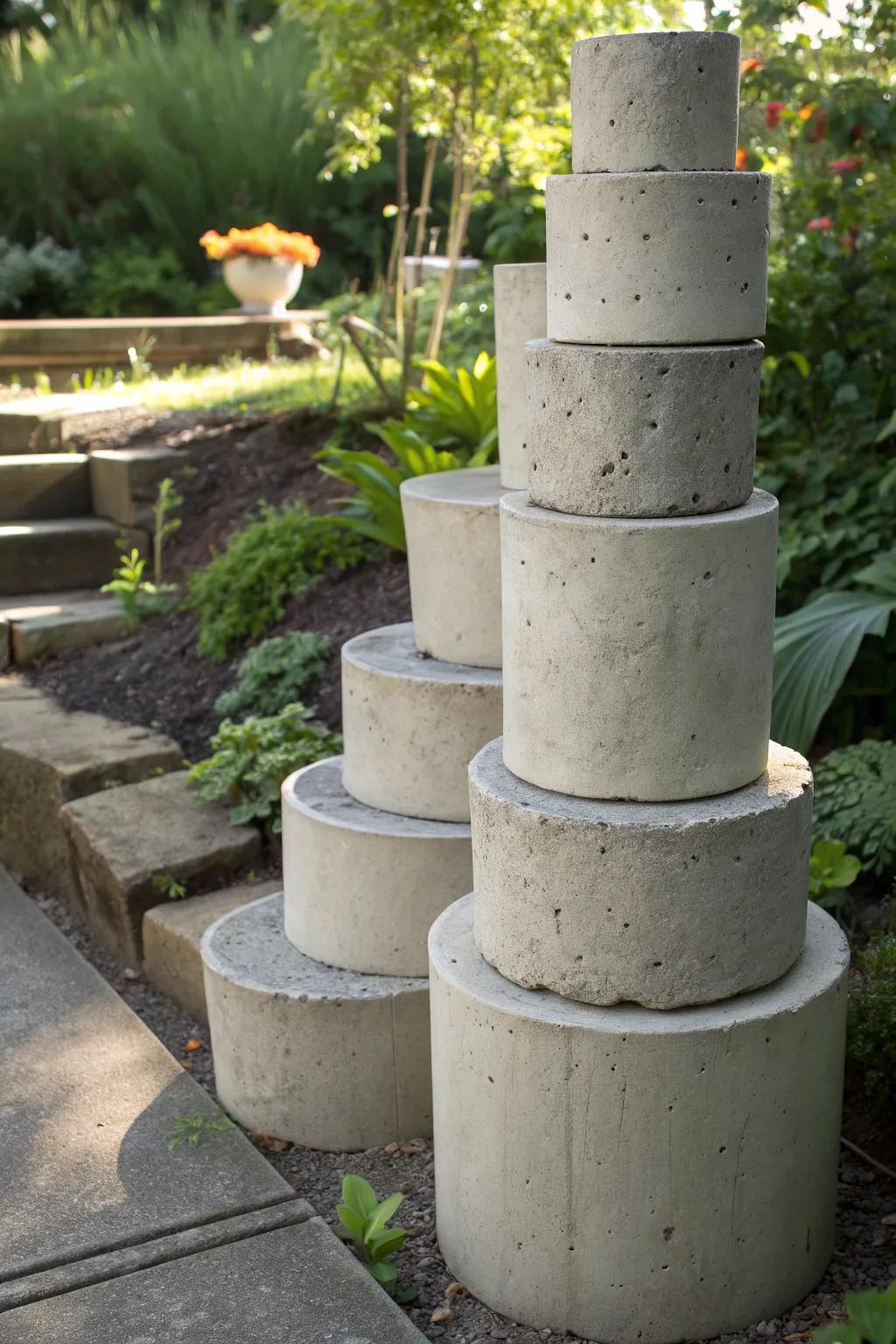 Transform your garden corner with this breathtaking concrete cylinder sculpture.