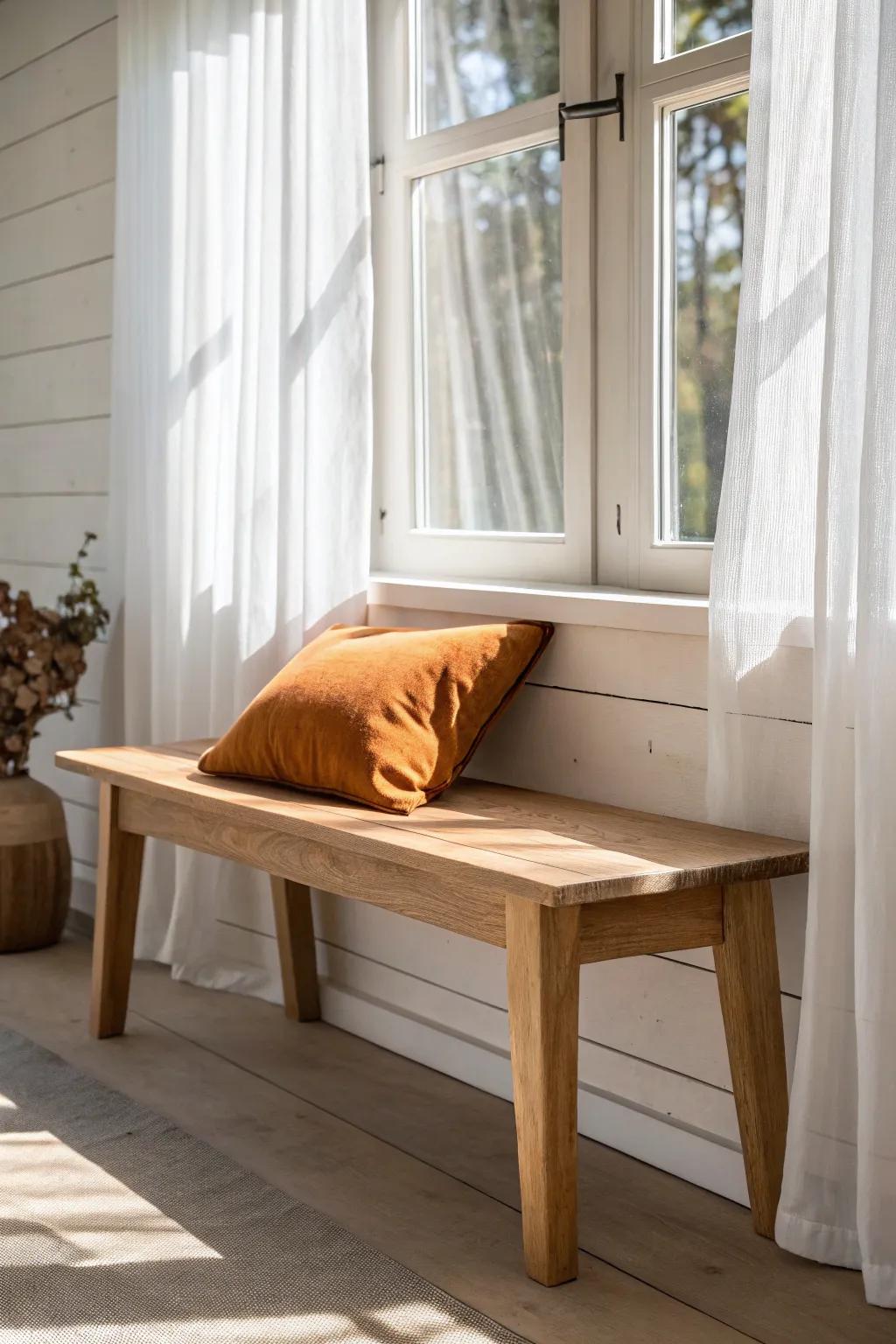 A sunny window-side storage bench turns any corner into a cozy cottage breakfast nook.