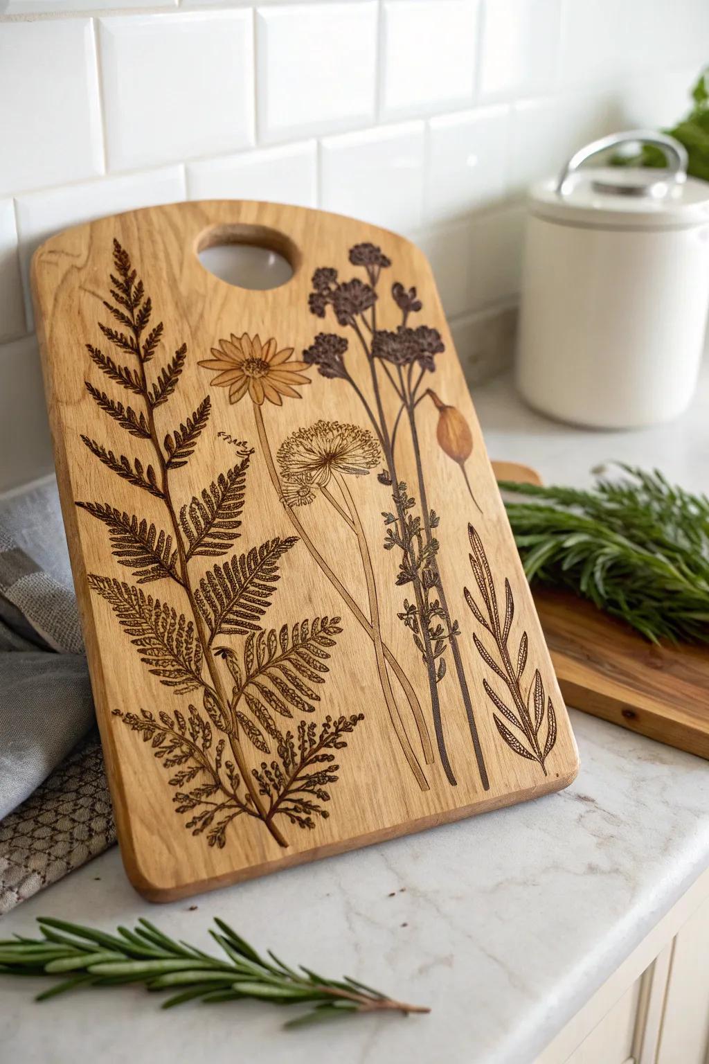 Elevate your kitchen with a handcrafted cutting board that brings botanical beauty and a touch of nature into your home.