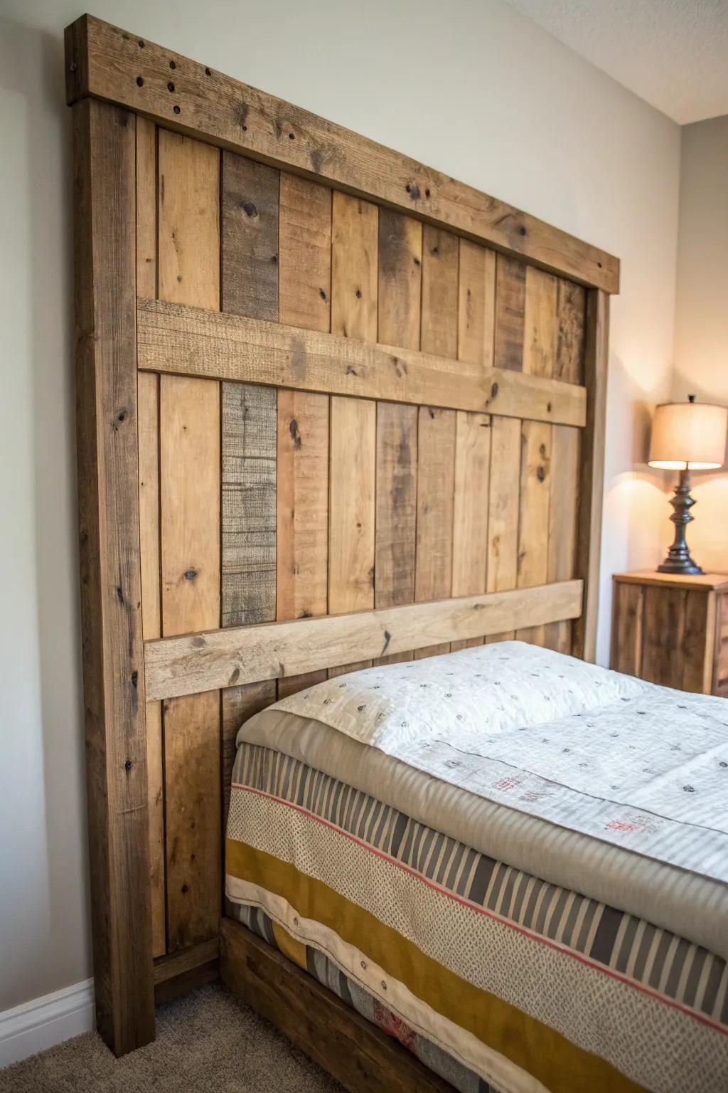 Transform your space with the rustic charm of a handcrafted pallet headboard. #DIYDecor #UpcycledCraft