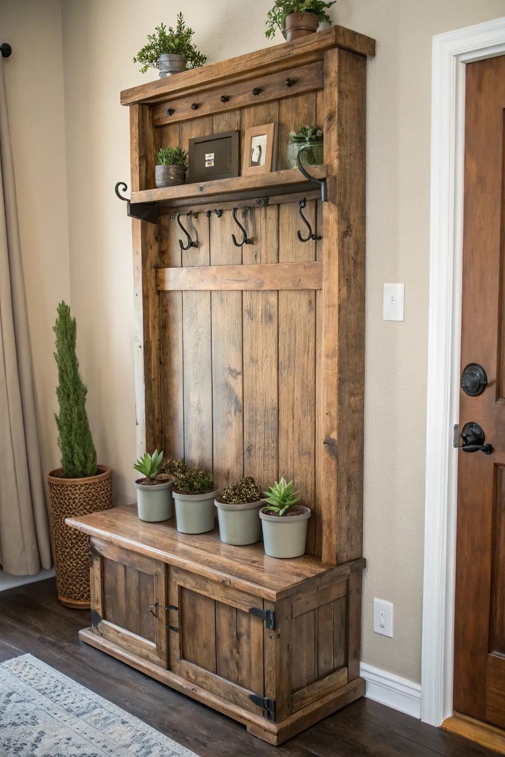 Transform your entryway with a DIY hall tree: where practicality meets artistry.