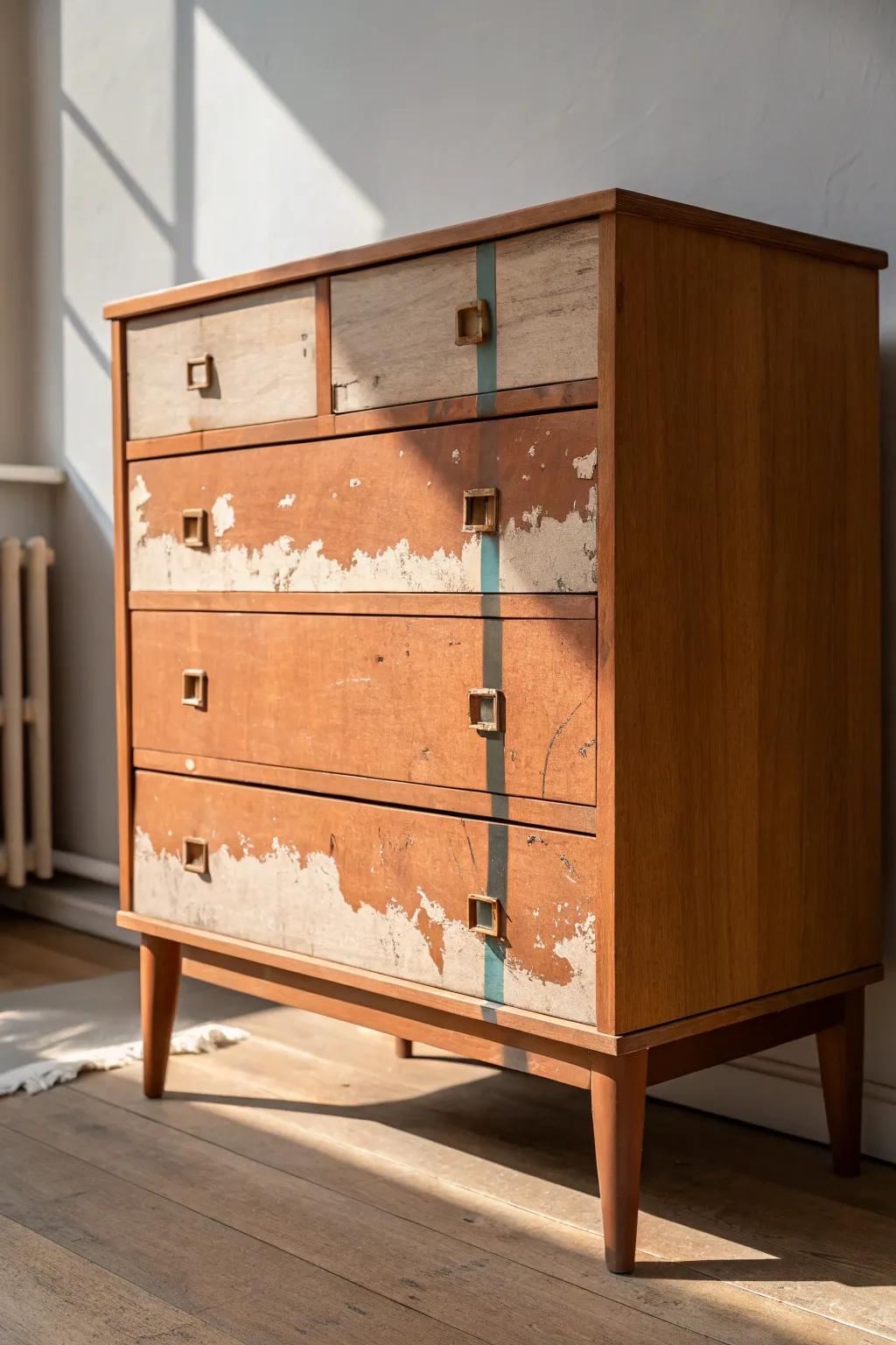 Patch, sand, and paint—this damaged veneer dresser looks brand new with a bold matte finish.
