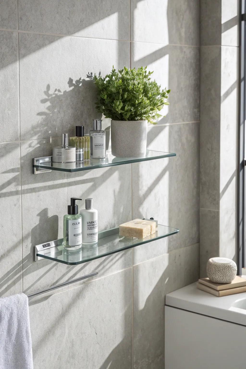 Elevate your space with glass shelves that let the light shine through. Perfect for showcasing your essentials with style.