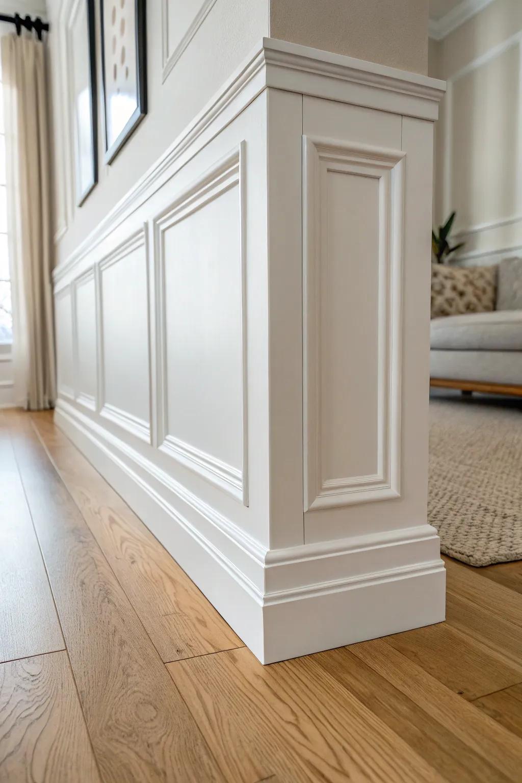Let doorway trim wrap into wainscoting for a seamless, high-end wall detail people notice.