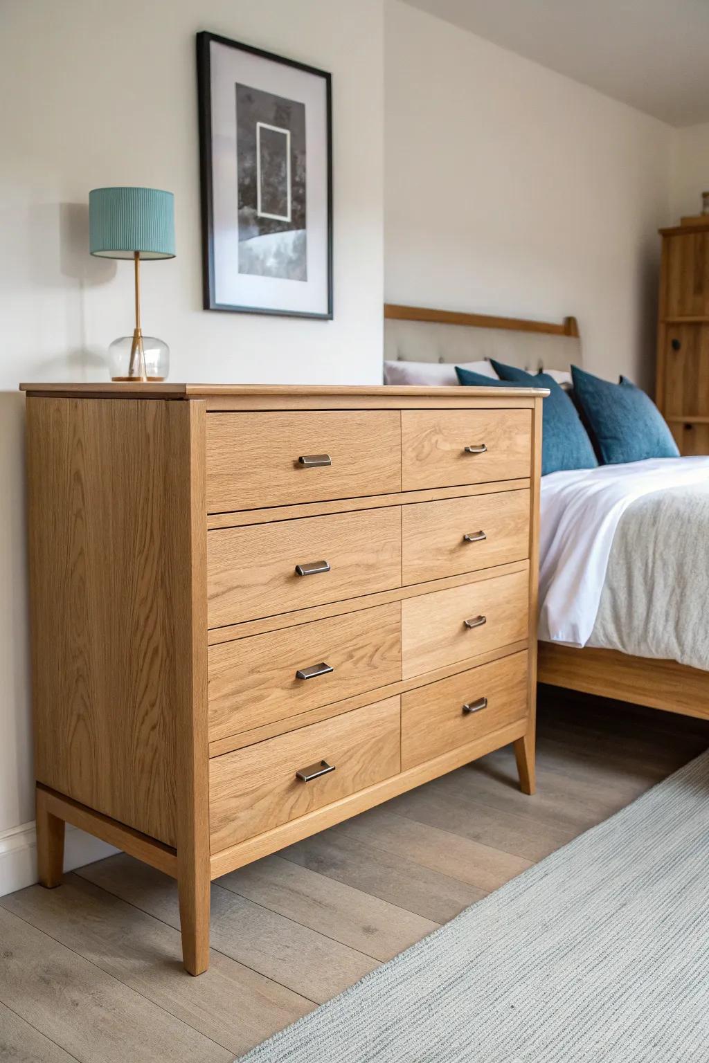 Center the dresser at the foot of the bed for a timeless, perfectly balanced look.