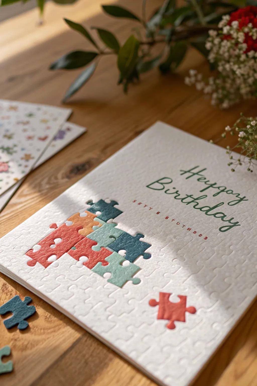 Celebrate connections with a handcrafted puzzle piece card — a perfect fit for any birthday!