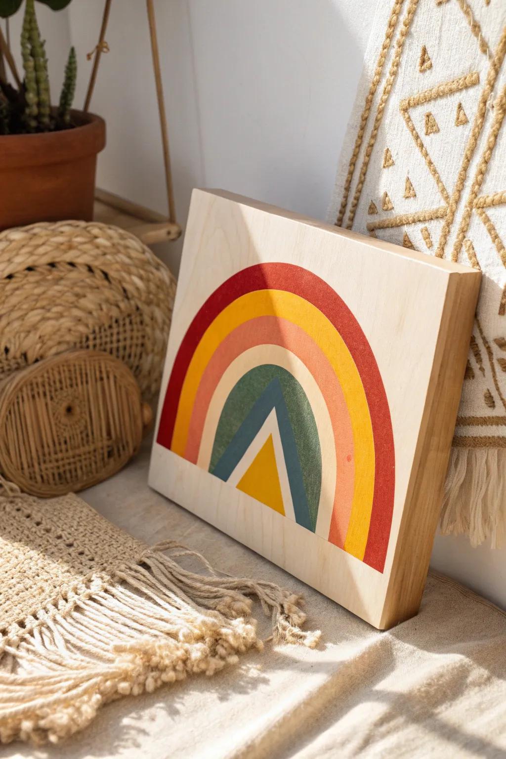 Transform your space with the simplicity and elegance of a geometric rainbow.