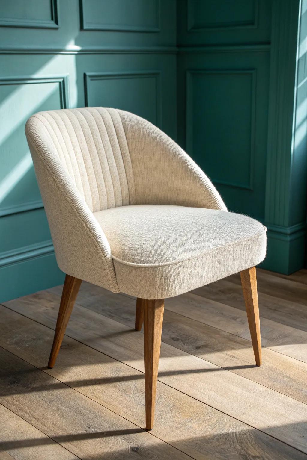 Neutral bouclé meets sculpted oak—an executive‑nook chair that feels as good as it looks.