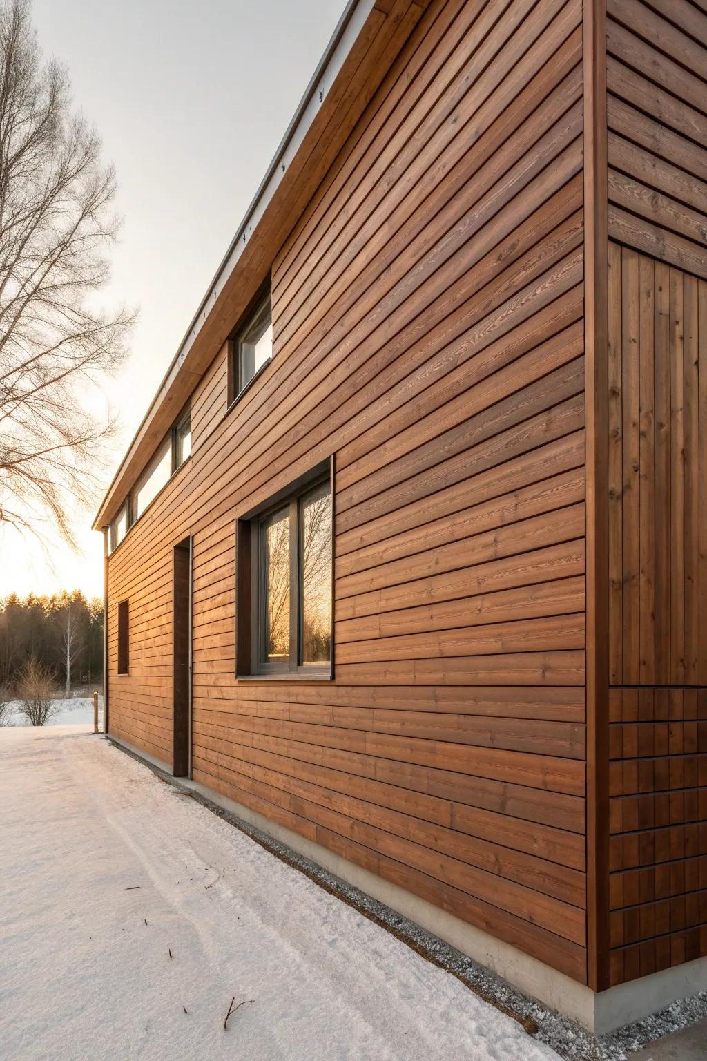 Mixed-width cladding in one bold tone creates calm, custom texture—balanced, modern, and timeless.