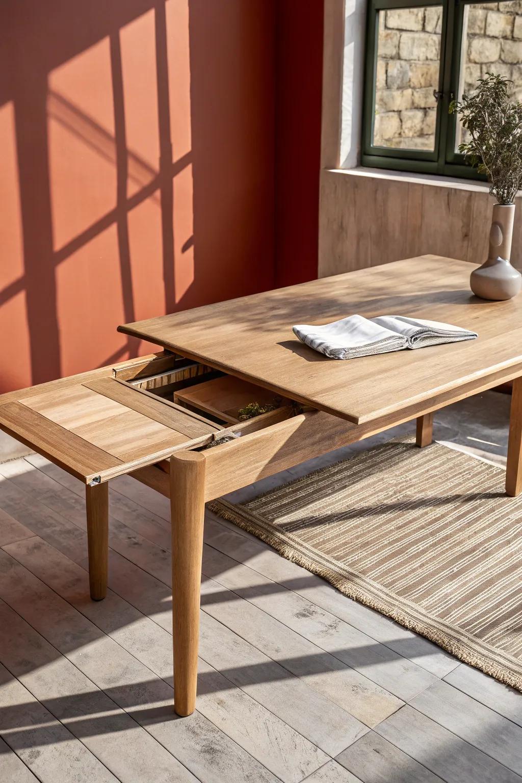 An extendable oak table that expands in seconds—holiday-ready for family and friends.