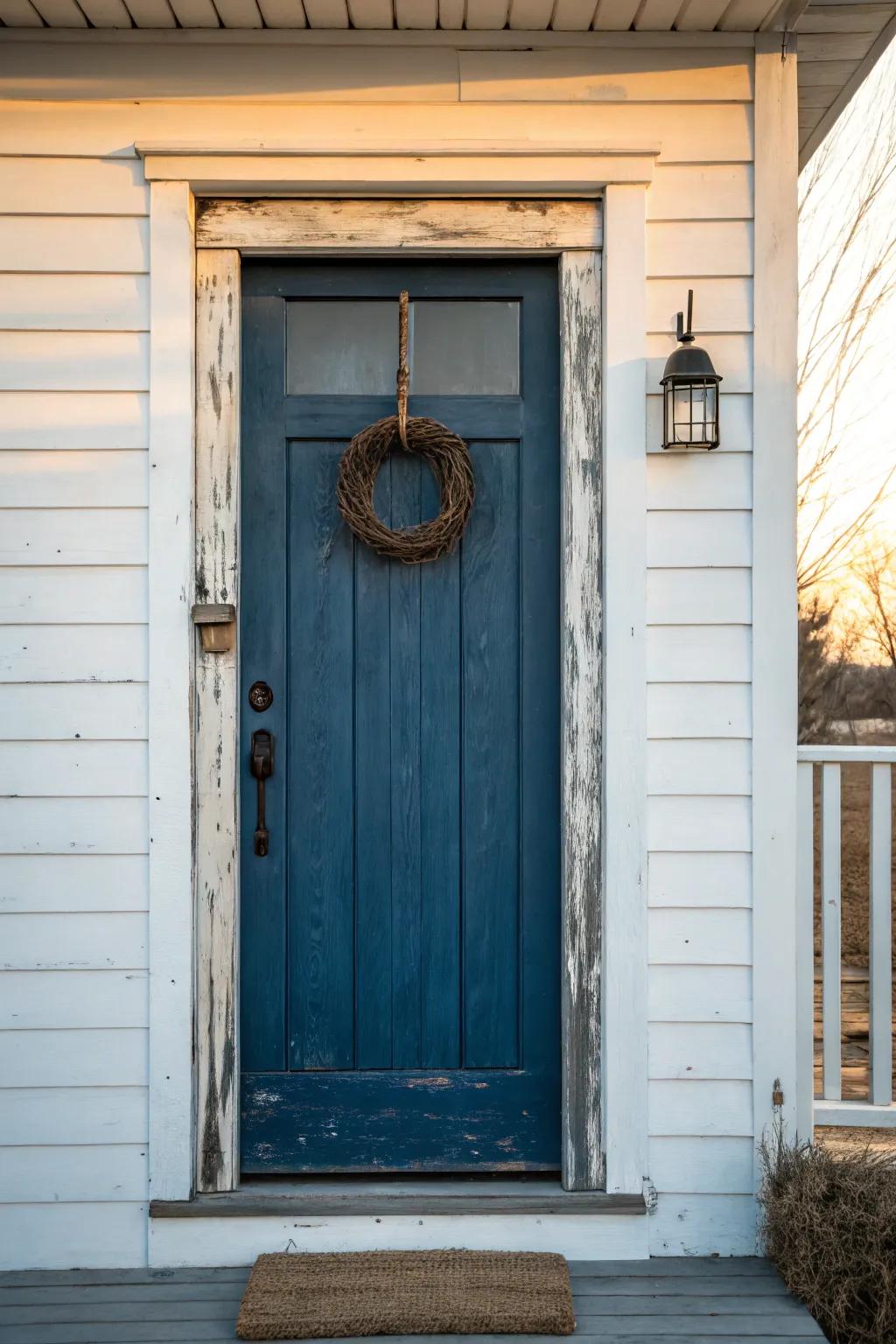 Harbor Navy turns a simple farmhouse door into a bold statement—grain lines look richer.
