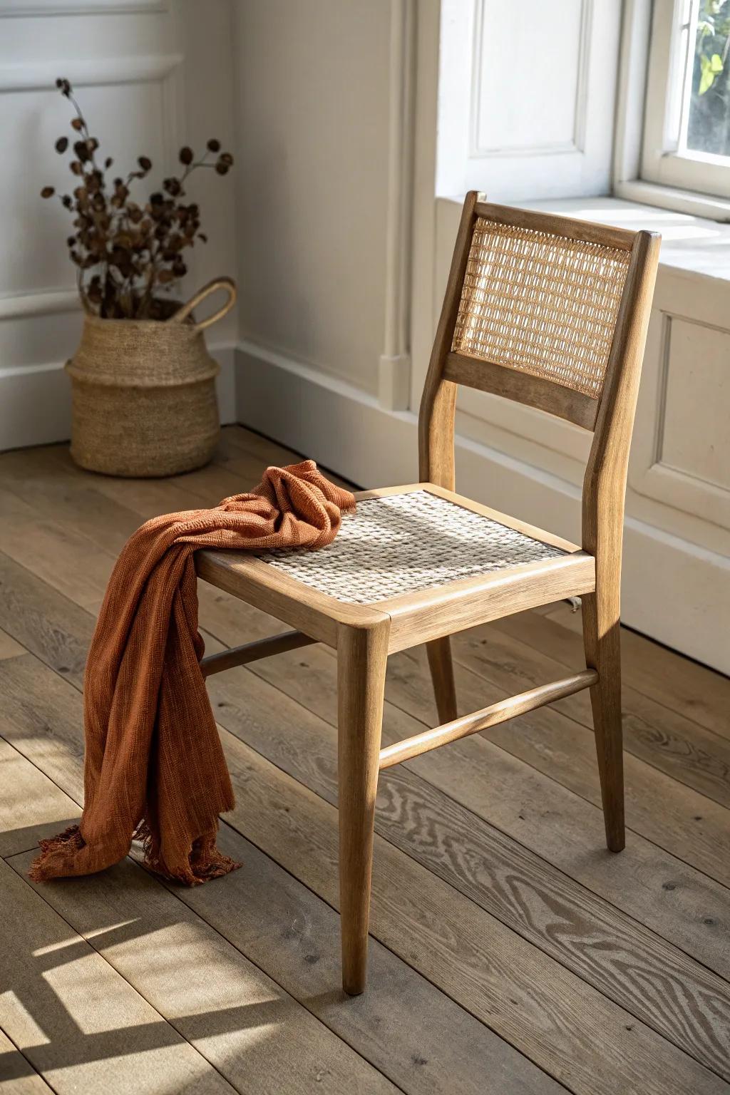 Matte oak flooring keeps dining-room chair scuffs subtle—calm, cozy, and effortlessly lived-in.
